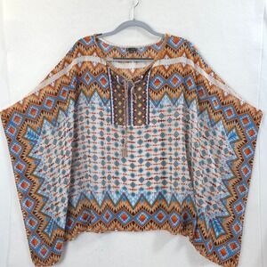 Hannah Tunic Kaftan Top Tribal Geometric Print Multi Women 1X Boho Festival